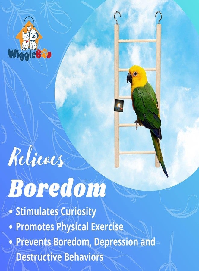 WiggleBoo Natural Wooden Ladder Bird Toy | Climbing, Exercise & Fun, Cage Accessories, Playful | for Small & Medium Birds (5 Step) - Image 4